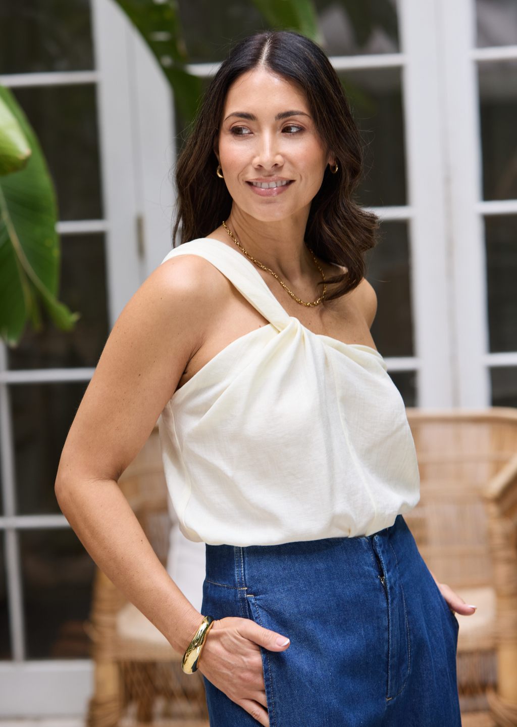 JULIA ONE SHOULDER TOP - CREAM