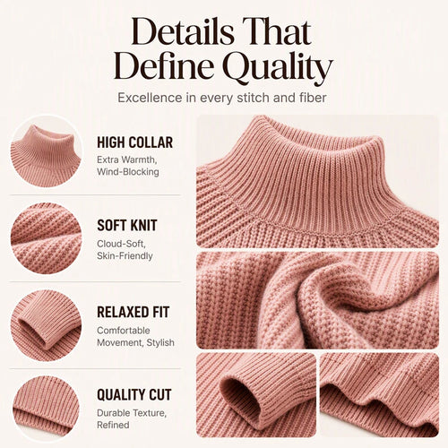 Cozy High Neck Knit Sweater Dress